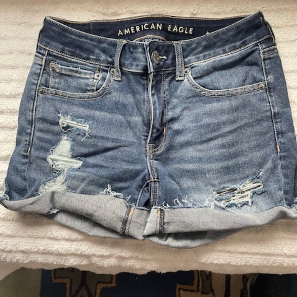American Eagle Outfitters Ripped Blue Jean Denim Shorts